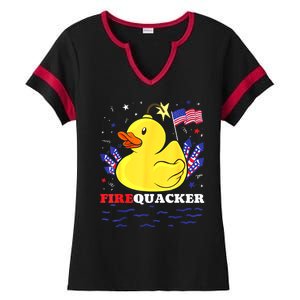 Funny Firecracker Duck 4th Of July Patriotic Day Usa Flag Gift Ladies Halftime Notch Neck Tee