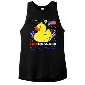 Funny Firecracker Duck 4th Of July Patriotic Day Usa Flag Gift Ladies PosiCharge Tri-Blend Wicking Tank