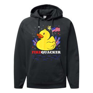 Funny Firecracker Duck 4th Of July Patriotic Day Usa Flag Gift Performance Fleece Hoodie