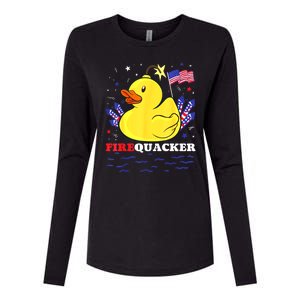 Funny Firecracker Duck 4th Of July Patriotic Day Usa Flag Gift Womens Cotton Relaxed Long Sleeve T-Shirt