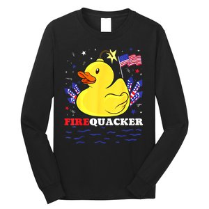 Funny Firecracker Duck 4th Of July Patriotic Day Usa Flag Gift Long Sleeve Shirt