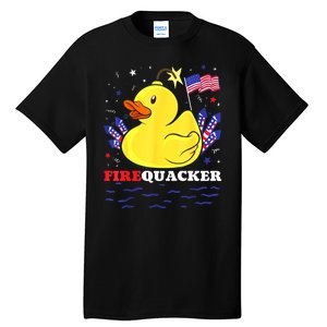 Funny Firecracker Duck 4th Of July Patriotic Day Usa Flag Gift Tall T-Shirt