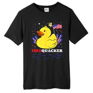 Funny Firecracker Duck 4th Of July Patriotic Day Usa Flag Gift Tall Fusion ChromaSoft Performance T-Shirt