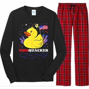 Funny Firecracker Duck 4th Of July Patriotic Day Usa Flag Gift Long Sleeve Pajama Set