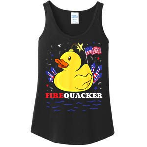 Funny Firecracker Duck 4th Of July Patriotic Day Usa Flag Gift Ladies Essential Tank