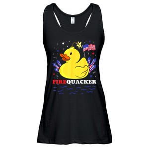 Funny Firecracker Duck 4th Of July Patriotic Day Usa Flag Gift Ladies Essential Flowy Tank