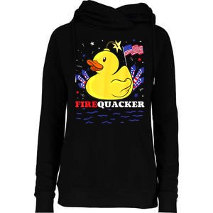 Funny Firecracker Duck 4th Of July Patriotic Day Usa Flag Gift Womens Funnel Neck Pullover Hood