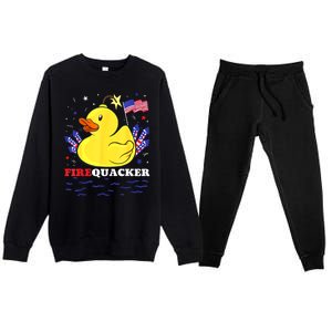 Funny Firecracker Duck 4th Of July Patriotic Day Usa Flag Gift Premium Crewneck Sweatsuit Set