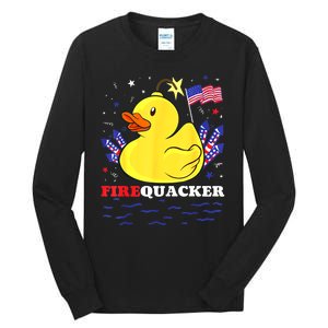 Funny Firecracker Duck 4th Of July Patriotic Day Usa Flag Gift Tall Long Sleeve T-Shirt