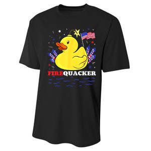 Funny Firecracker Duck 4th Of July Patriotic Day Usa Flag Gift Performance Sprint T-Shirt