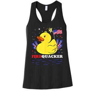 Funny Firecracker Duck 4th Of July Patriotic Day Usa Flag Gift Women's Racerback Tank