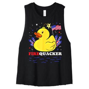 Funny Firecracker Duck 4th Of July Patriotic Day Usa Flag Gift Women's Racerback Cropped Tank