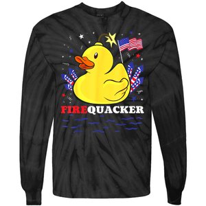 Funny Firecracker Duck 4th Of July Patriotic Day Usa Flag Gift Tie-Dye Long Sleeve Shirt