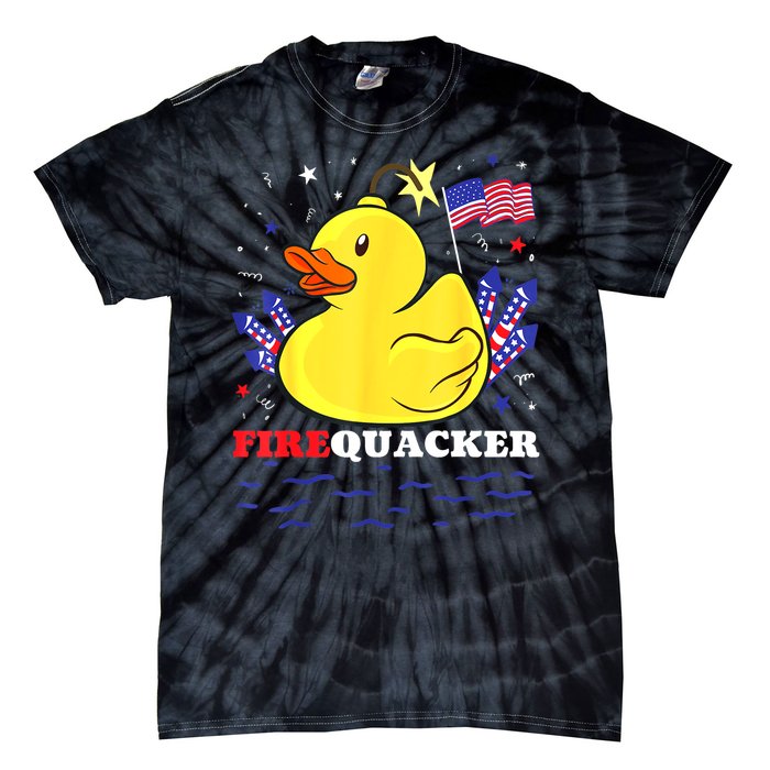 Funny Firecracker Duck 4th Of July Patriotic Day Usa Flag Gift Tie-Dye T-Shirt