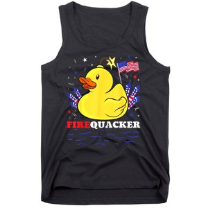 Funny Firecracker Duck 4th Of July Patriotic Day Usa Flag Gift Tank Top