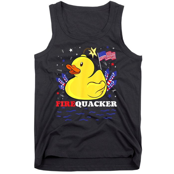 Funny Firecracker Duck 4th Of July Patriotic Day Usa Flag Gift Tank Top