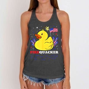 Funny Firecracker Duck 4th Of July Patriotic Day Usa Flag Gift Women's Knotted Racerback Tank