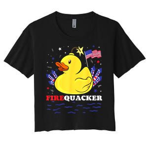 Funny Firecracker Duck 4th Of July Patriotic Day Usa Flag Gift Women's Crop Top Tee