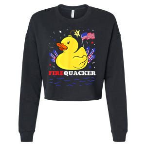 Funny Firecracker Duck 4th Of July Patriotic Day Usa Flag Gift Cropped Pullover Crew