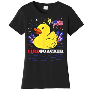 Funny Firecracker Duck 4th Of July Patriotic Day Usa Flag Gift Women's T-Shirt