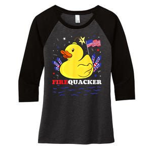 Funny Firecracker Duck 4th Of July Patriotic Day Usa Flag Gift Women's Tri-Blend 3/4-Sleeve Raglan Shirt