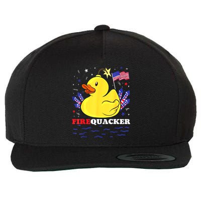 Funny Firecracker Duck 4th Of July Patriotic Day Usa Flag Gift Wool Snapback Cap
