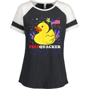 Funny Firecracker Duck 4th Of July Patriotic Day Usa Flag Gift Enza Ladies Jersey Colorblock Tee