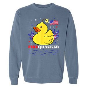 Funny Firecracker Duck 4th Of July Patriotic Day Usa Flag Gift Garment-Dyed Sweatshirt