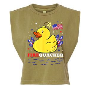 Funny Firecracker Duck 4th Of July Patriotic Day Usa Flag Gift Garment-Dyed Women's Muscle Tee