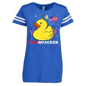 Funny Firecracker Duck 4th Of July Patriotic Day Usa Flag Gift Enza Ladies Jersey Football T-Shirt