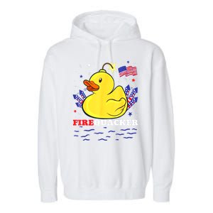 Funny Firecracker Duck 4th Of July Patriotic Day Usa Flag Gift Garment-Dyed Fleece Hoodie