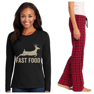 Fast Food Deer Hunter Hunting Women's Long Sleeve Flannel Pajama Set 