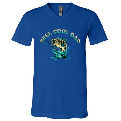 Funny Fathers Day Daddy Dad Joke Pun Reel Cool Dad Gift V-Neck T-Shirt