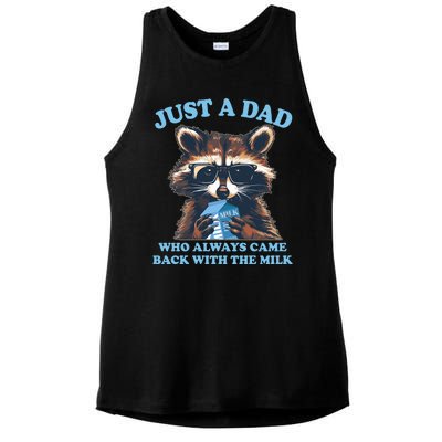 Funny Fathers Day Just A Dad Who Always Came Back With The Milk Raccoon Ladies PosiCharge Tri-Blend Wicking Tank