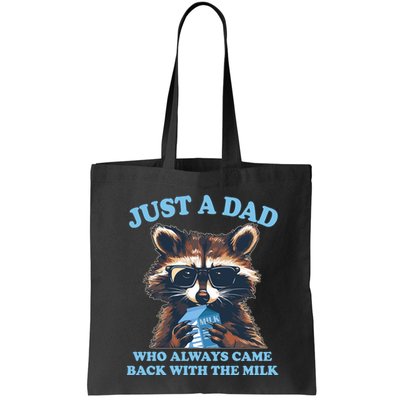 Funny Fathers Day Just A Dad Who Always Came Back With The Milk Raccoon Bag