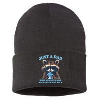 Funny Fathers Day Just A Dad Who Always Came Back With The Milk Raccoon Sustainable Knit Beanie