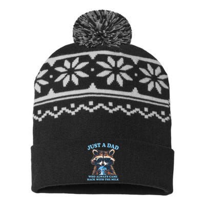 Funny Fathers Day Just A Dad Who Always Came Back With The Milk Raccoon USA-Made Snowflake Beanie