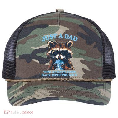 Funny Fathers Day Just A Dad Who Always Came Back With The Milk Raccoon Retro Rope Trucker Hat Cap