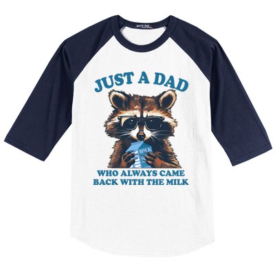 Funny Fathers Day Just A Dad Who Always Came Back With The Milk Raccoon Baseball Sleeve Shirt