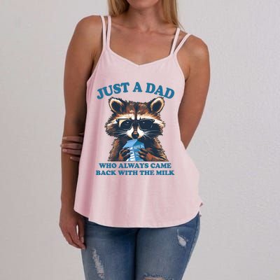 Funny Fathers Day Just A Dad Who Always Came Back With The Milk Raccoon Women's Strappy Tank