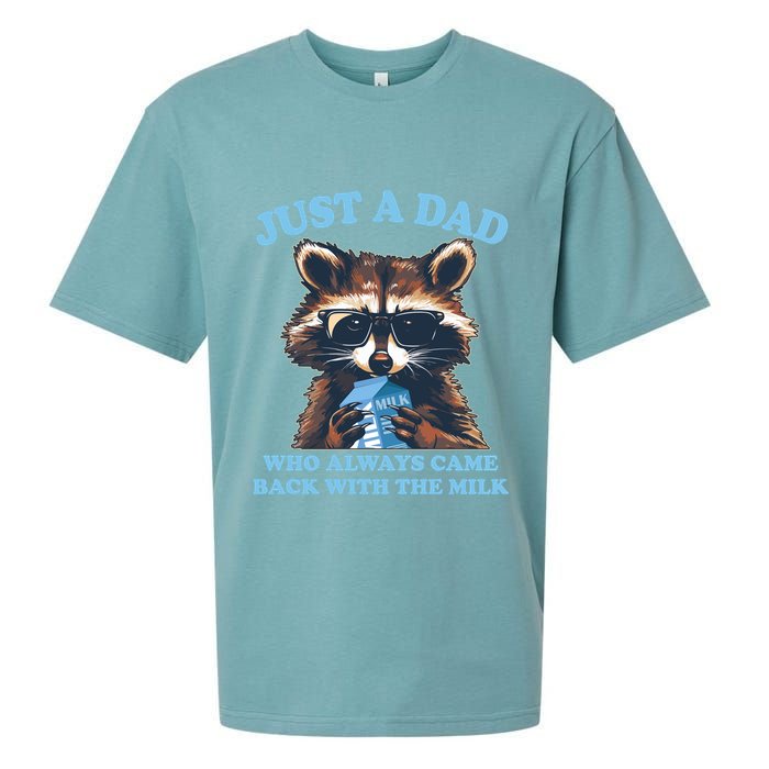 Funny Fathers Day Just A Dad Who Always Came Back With The Milk Raccoon Sueded Cloud Jersey T-Shirt