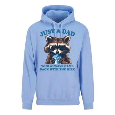 Funny Fathers Day Just A Dad Who Always Came Back With The Milk Raccoon Unisex Surf Hoodie