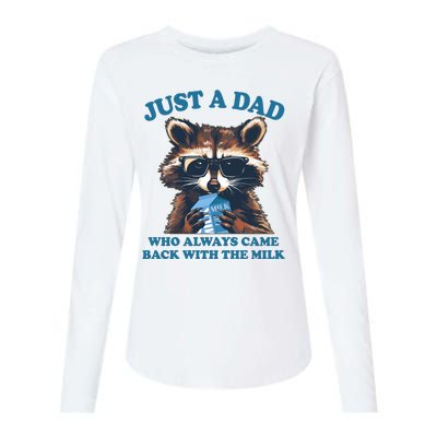 Funny Fathers Day Just A Dad Who Always Came Back With The Milk Raccoon Womens Cotton Relaxed Long Sleeve T-Shirt