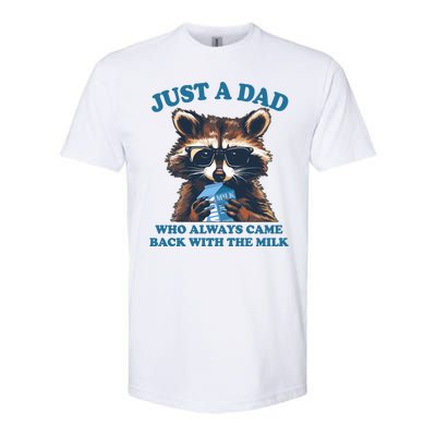 Funny Fathers Day Just A Dad Who Always Came Back With The Milk Raccoon Softstyle® CVC T-Shirt