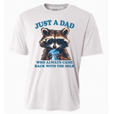 Funny Fathers Day Just A Dad Who Always Came Back With The Milk Raccoon Cooling Performance Crew T-Shirt