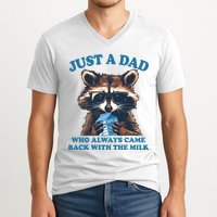 Funny Fathers Day Just A Dad Who Always Came Back With The Milk Raccoon V-Neck T-Shirt