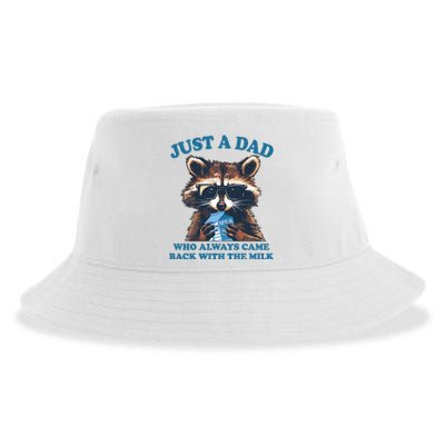 Funny Fathers Day Just A Dad Who Always Came Back With The Milk Raccoon Sustainable Bucket Hat