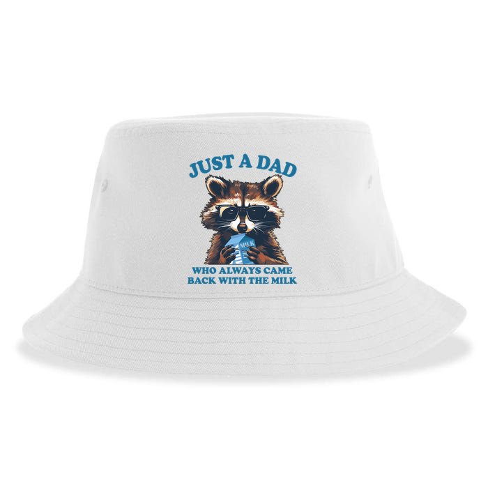 Funny Fathers Day Just A Dad Who Always Came Back With The Milk Raccoon Sustainable Bucket Hat