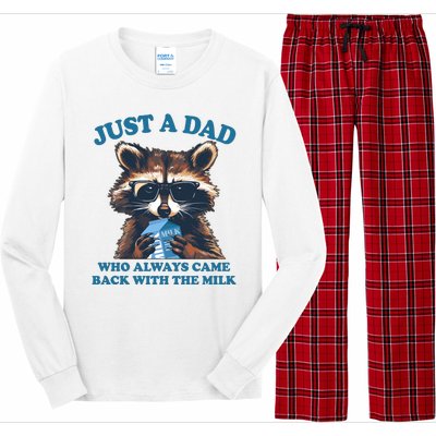 Funny Fathers Day Just A Dad Who Always Came Back With The Milk Raccoon Long Sleeve Pajama Set