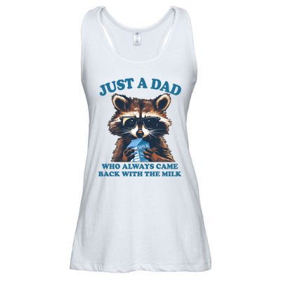 Funny Fathers Day Just A Dad Who Always Came Back With The Milk Raccoon Ladies Essential Flowy Tank